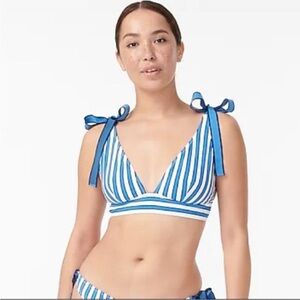 J. Crew | Tie Shoulder Bikini Top Cabana Stripe Blue White Vacation Sweet New 2X